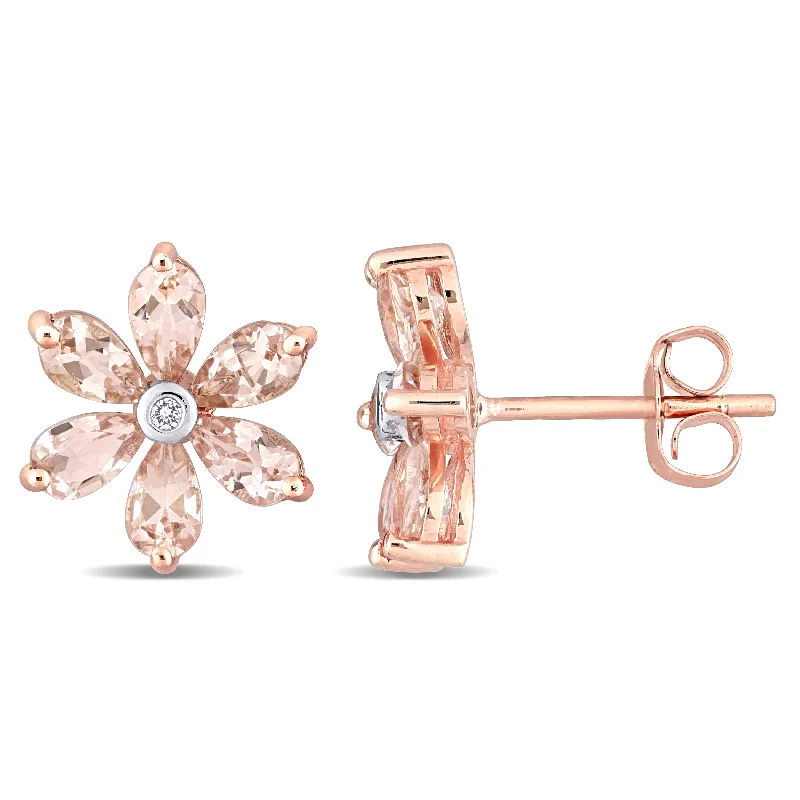 personalized name earrings for women -Miadora 10k Rose Gold Pear-cut Morganite and Diamond Accent Floral Stud Earrings