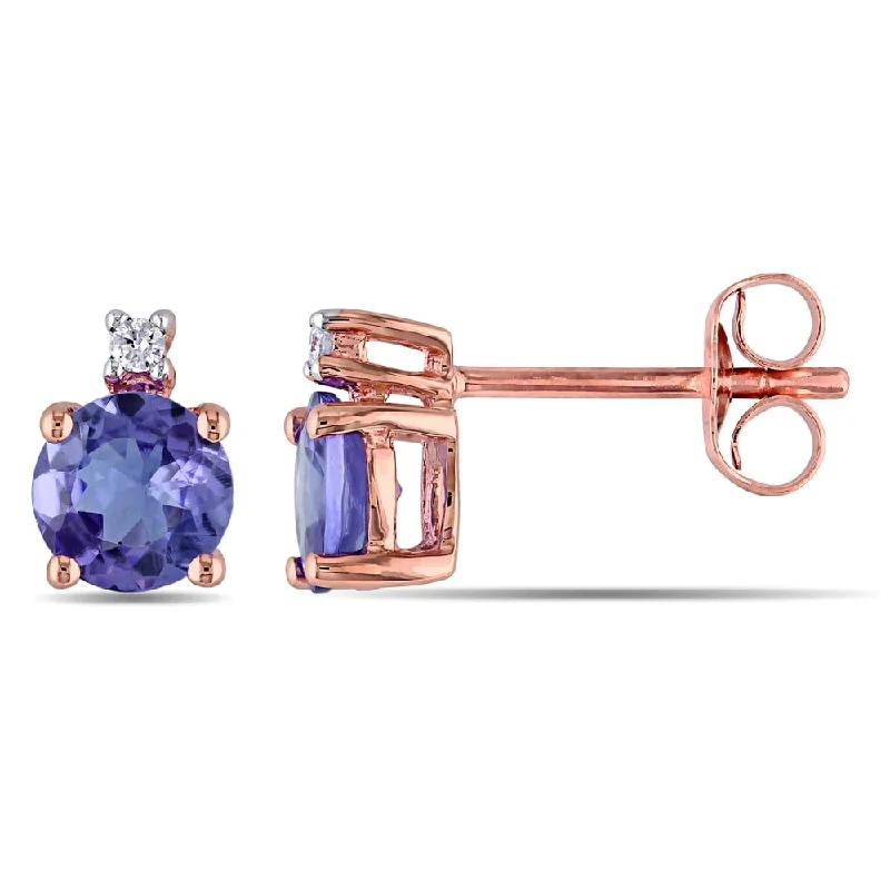 custom birthstone earrings for gifts -Miadora 10k Rose Gold Tanzanite and Diamond Accent Stud Earrings (G-H, I2-I3)