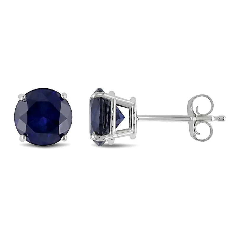 diamond stud earrings for women -Miadora 10k White Gold Created Sapphire Studs