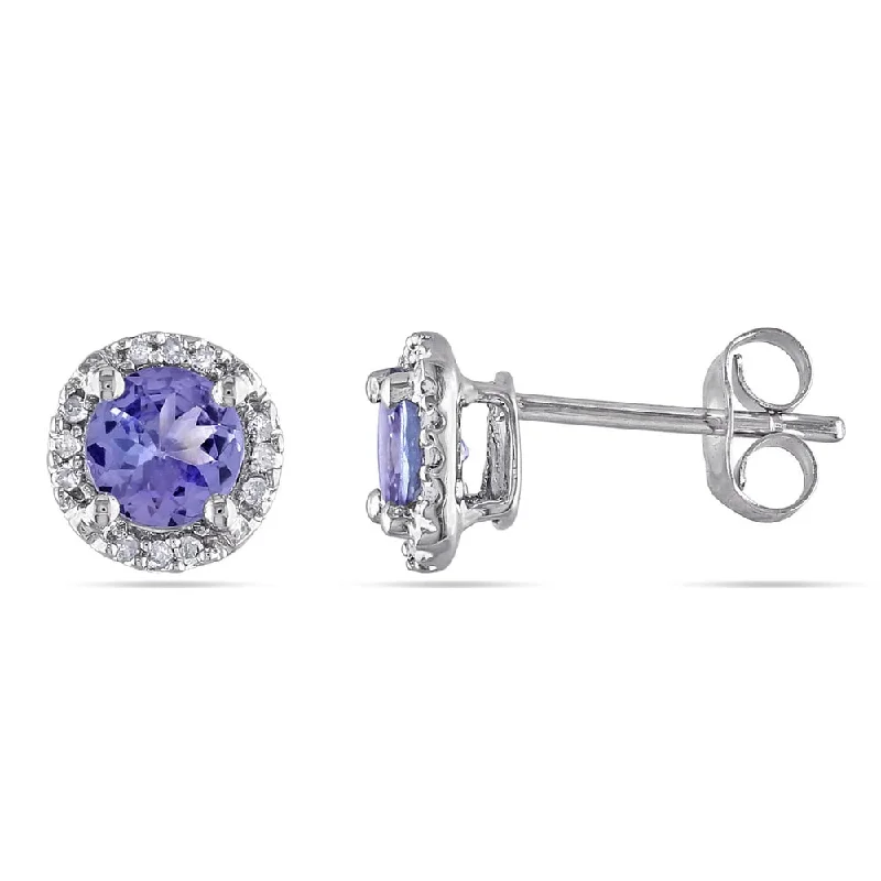 pink gold earrings for bridesmaids -Miadora 10k White Gold Tanzanite and Diamond Accent Round Stud Earrings