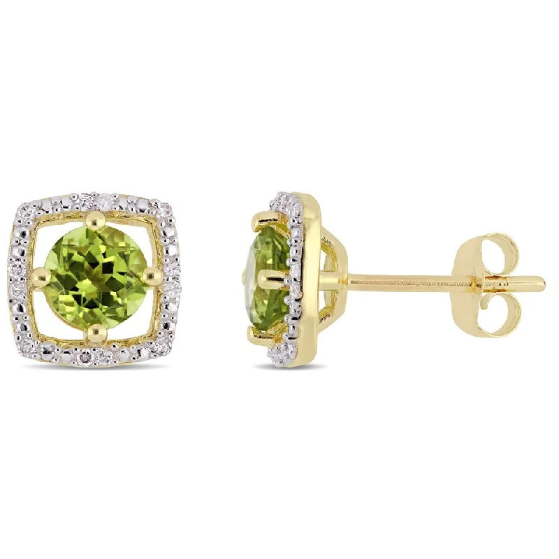 turquoise earrings for casual wear -Miadora 10k Yellow Gold Peridot and Diamond Accent Floating Square Halo Stud Earrings