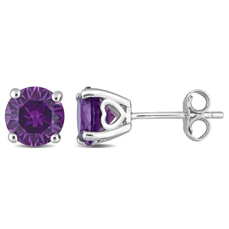 cute heart-shaped earrings for girls -Miadora Alexandrite Birthstone Solitaire Stud Earrings in Sterling Silver