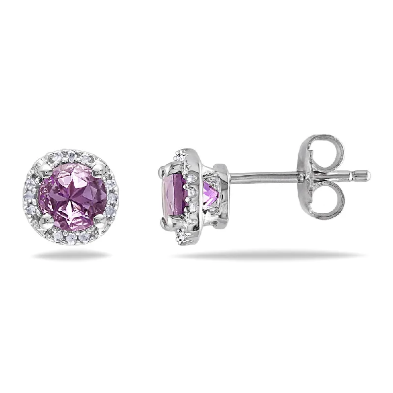 minimalist earrings for everyday wear -Miadora Silver Amethyst and Diamond Accent Stud Earrings