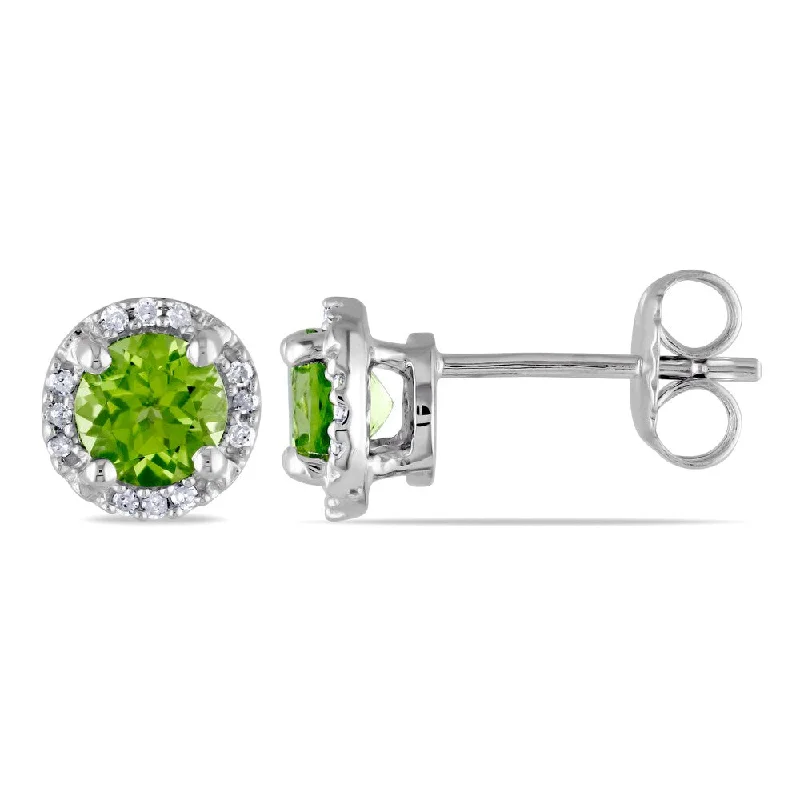 gold earrings for bridesmaids -Miadora Sterling Silver 1 1/8ct TGW Peridot and Diamond Accent Stud Earrings