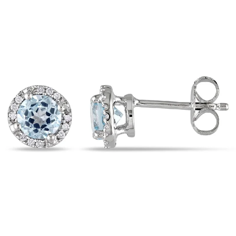 unique earrings for fashionistas -Miadora Sterling Silver 1ct TGW Blue Topaz and Diamond Halo Stud Earrings