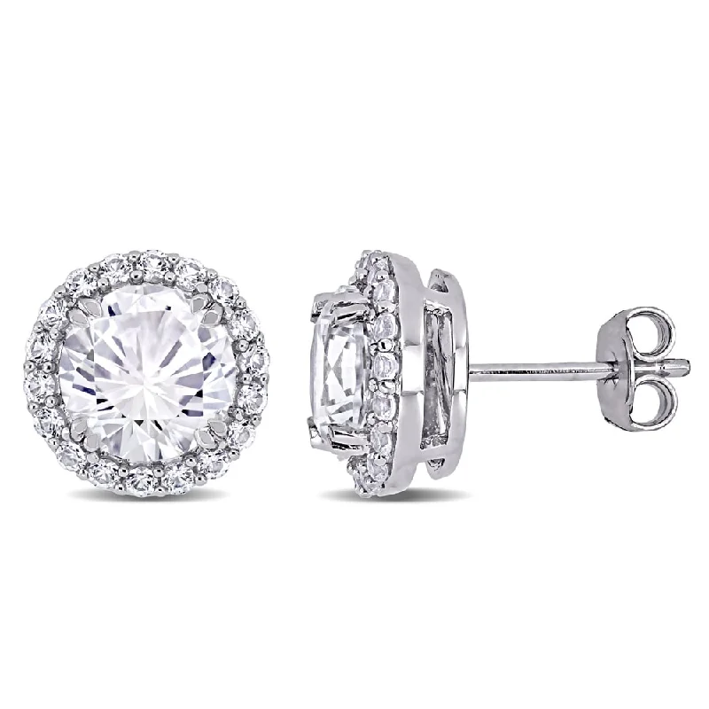 initial earrings for women -Miadora Sterling Silver 5 1/2ct TGW Created White Sapphire Halo Stud Earrings