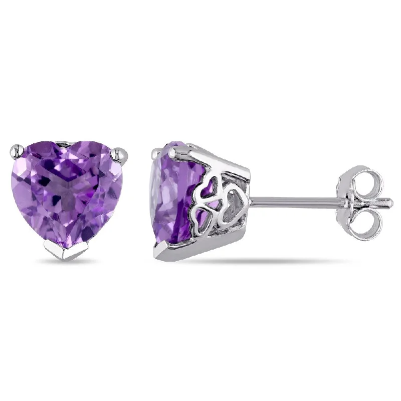 gold plated earrings for weddings -Miadora Sterling Silver Heart Brazilian-Amethyst Solitaire Stud Earrings