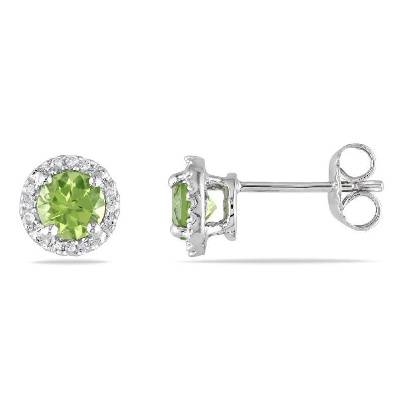 vintage style earrings for weddings -Miadora Sterling Silver Peridot and Diamond Stud Earrings (G-H, I1-I2)