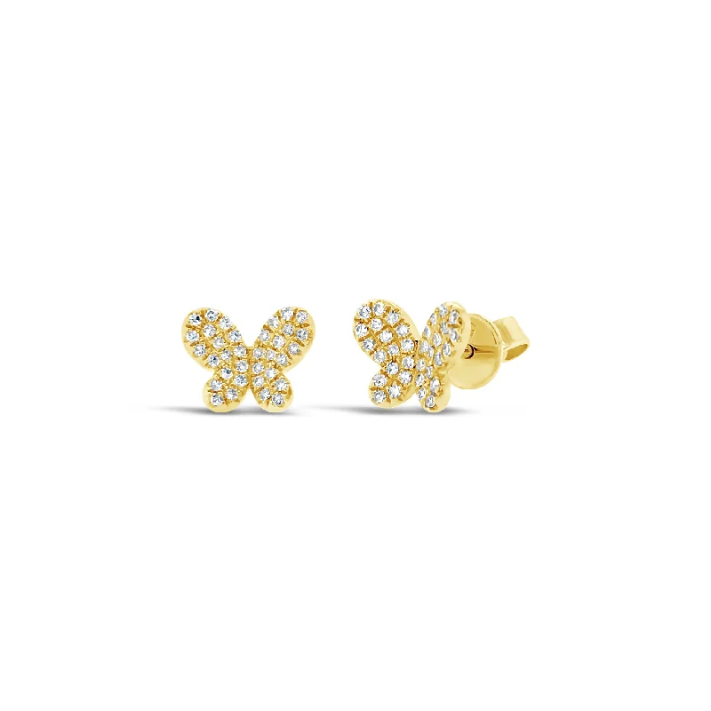 butterfly earrings for kids -Mini Diamond Butterfly Stud Earrings