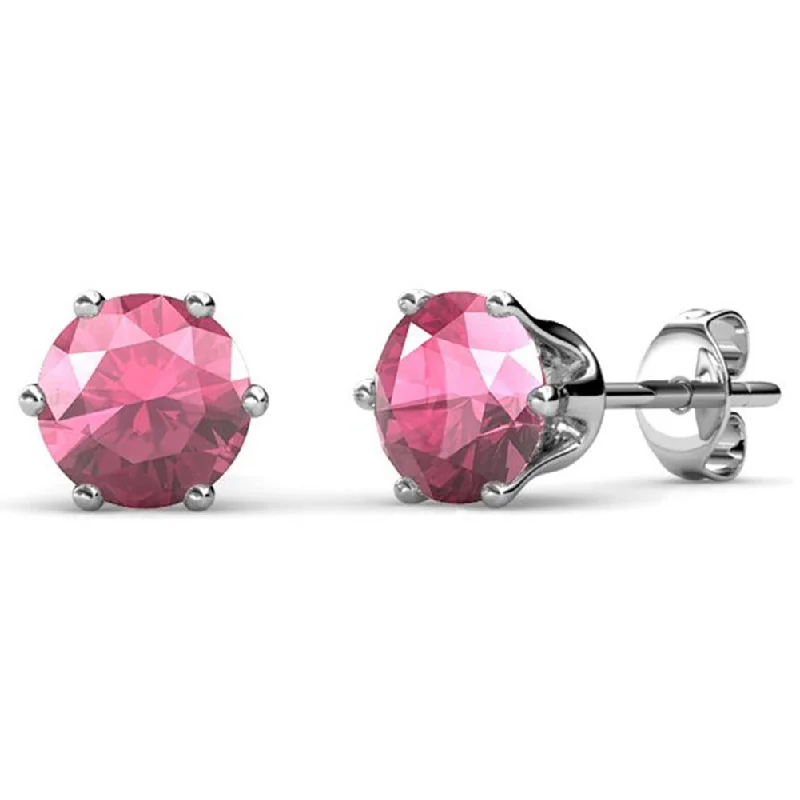 gold stud earrings for women -October Birthstone Pink Tourmaline Earrings 18k White Gold Plated Stud Earrings with 1CT Swarovski Crystal