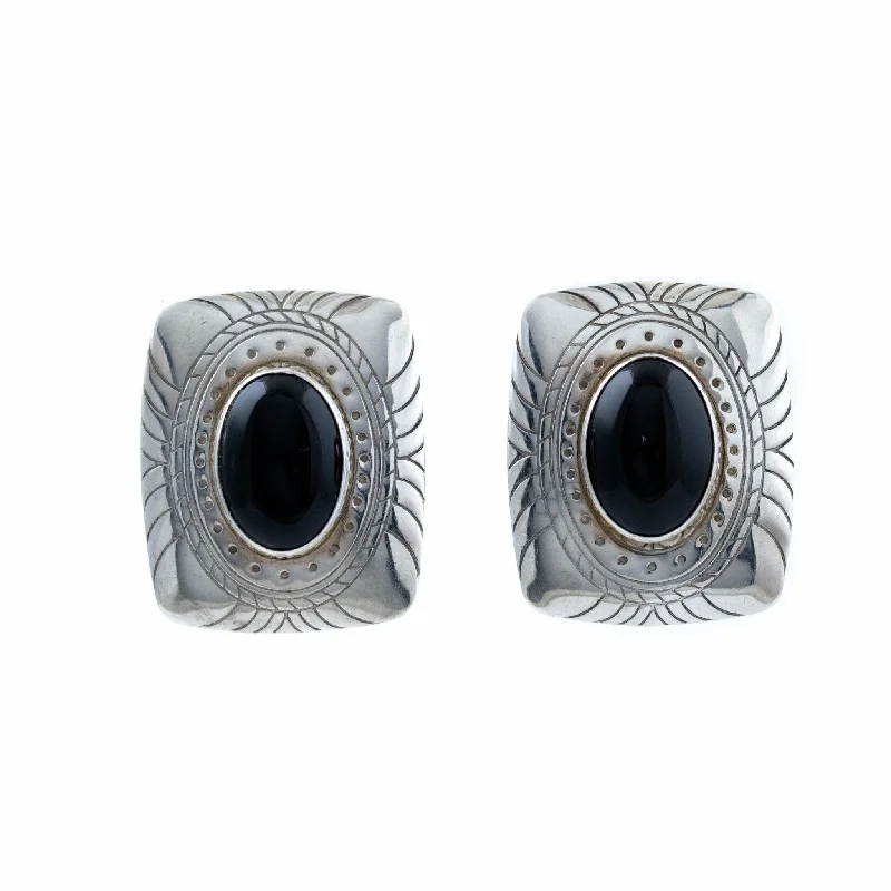 tribal earrings for men -Ornate 1970's Onyx Earrings