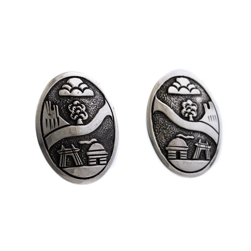 layered earrings for women -Oval Hopi Overlay Earrings