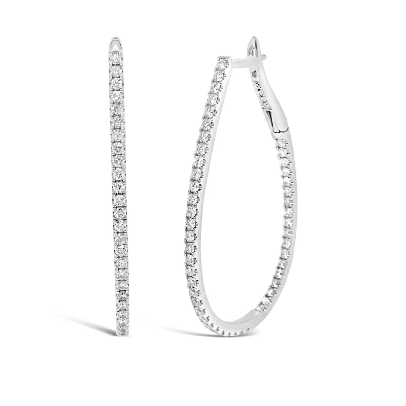 modern earrings for women -Oval Inside/Out Diamond  Hoop Earrings