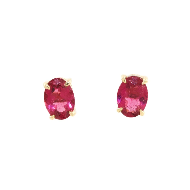 gold hoop earrings for women -Pinkish Red Tourmaline studs 14k