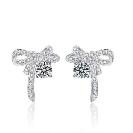 fashion statement earrings for women -Rica Ribbon Stud Lab Diamond Earrings