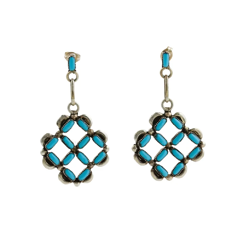 sterling silver drop earrings for women -Basket Weave Zuni  Earrings