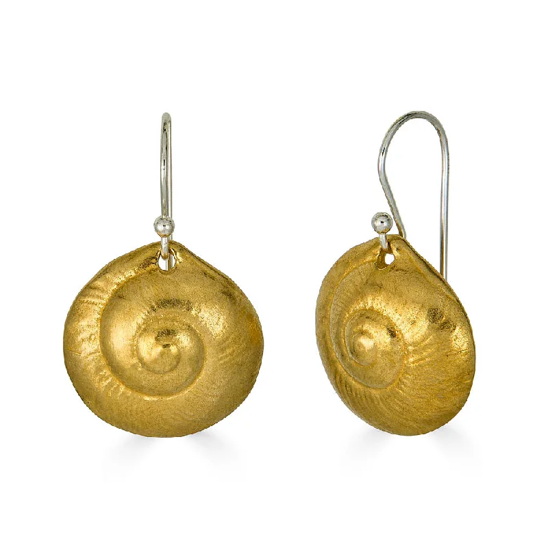 geometric earrings for women -Small Moon Snail Dangles, Brass