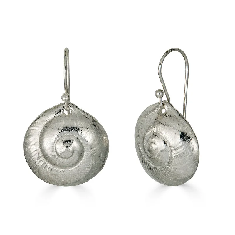 diamond drop earrings for formal events -Small Moon Snail Dangles, Silver