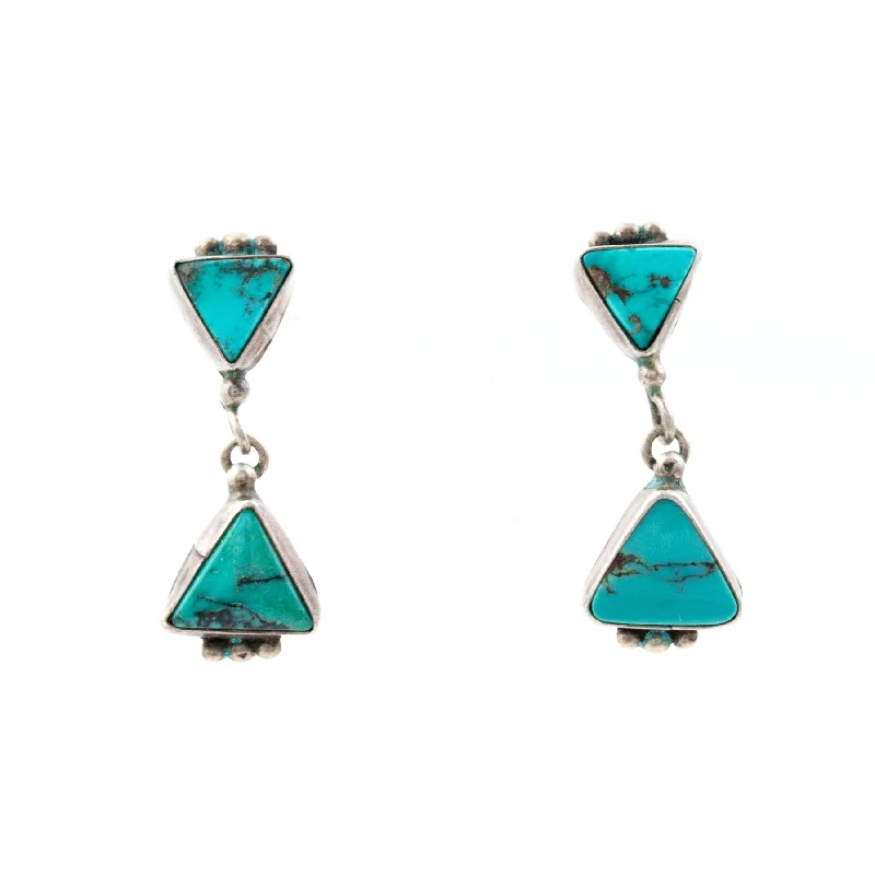 classic hoop earrings for women -Triangle Cut Turquoise Navajo Earrings