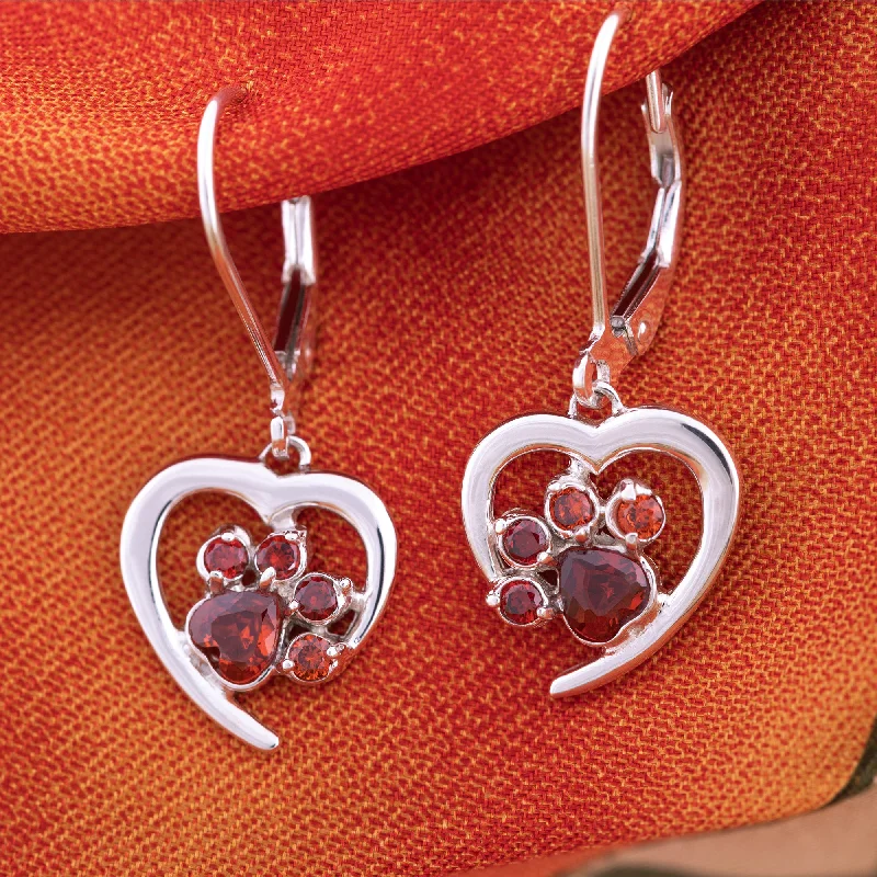 hoop earrings for everyday wear -Always in My Heart Sterling Birthstone Paw Print Earrings