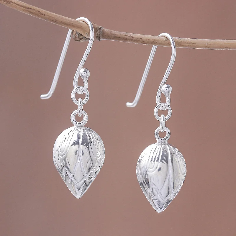 luxury earrings for formal events -Adorable Lotus Lotus Bud Sterling Silver Dangle Earrings from Thailand