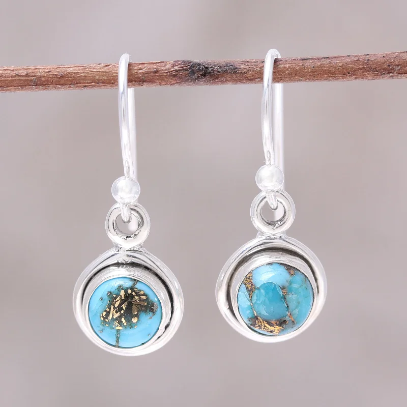 sapphire earrings for formal occasions -Adorable Moon in Blue Sterling Silver and Blue Composite Turquoise Earrings