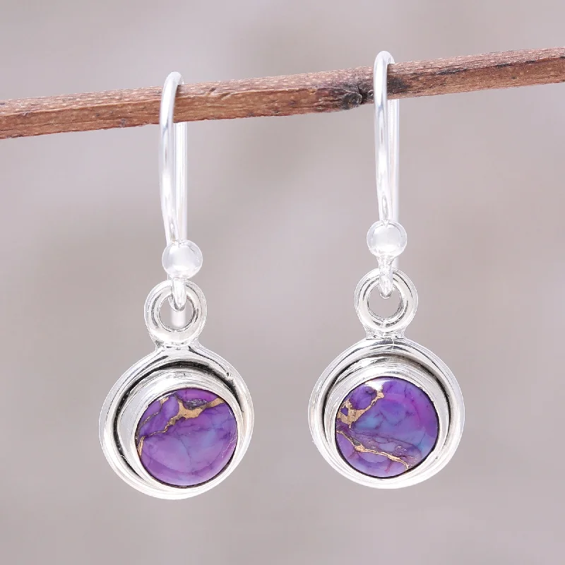 heart-shaped earrings for romantic gifts -Adorable Moon in Purple Sterling Silver and Purple Composite Turquoise Earrings