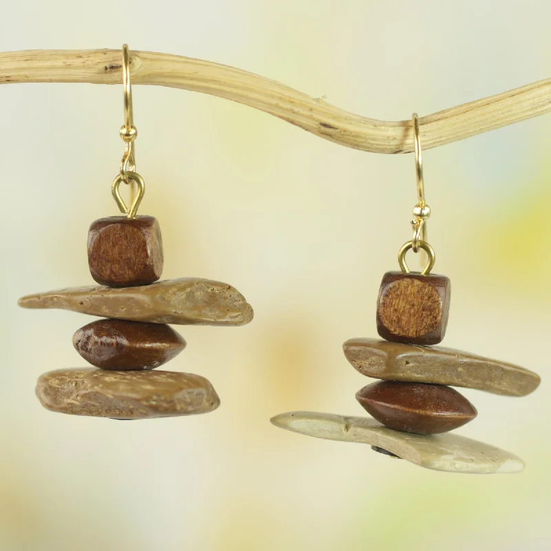 vintage-inspired earrings for brides -African Monolith Sese Wood Coconut Shell and Plastic Earrings from Ghana