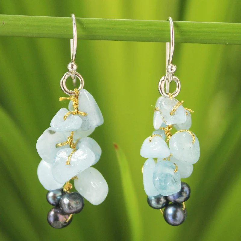 stylish ear cuffs for women -Afternoon Sigh Aquamarine Beaded Earrings