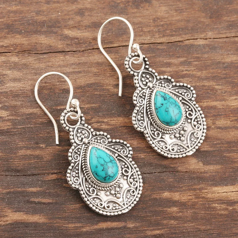 custom birthstone earrings for gifts -Agra Aesthetic Oxidized Silver and Reconstituted Turquoise Earrings