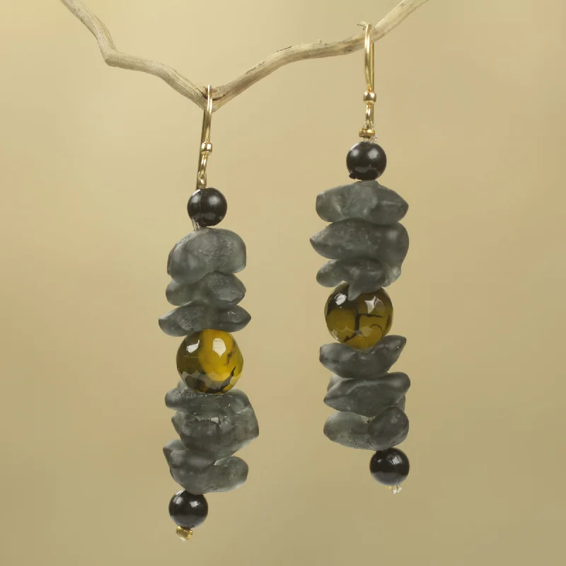 gold and silver earrings for women -Akorfa Artisan Crafted Amber Earrings with Recycled Glass Beads