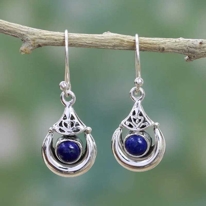 black earrings for fashionistas -Alluring Crescent Lapis Lazuli Silver Earrings