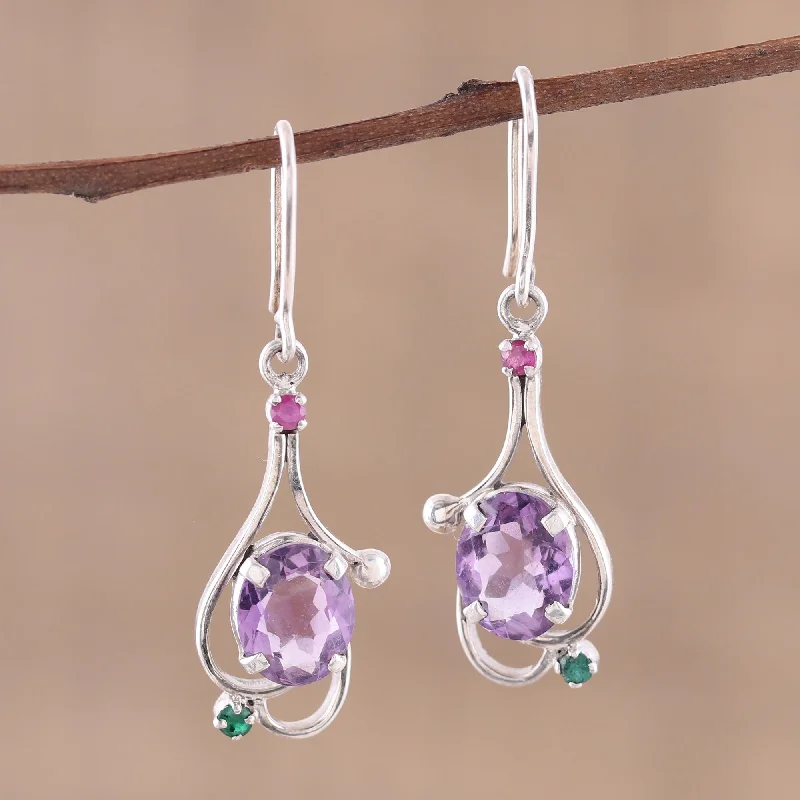 butterfly stud earrings for girls -Alluring Glisten Multi-Gemstone Dangle Earrings from India