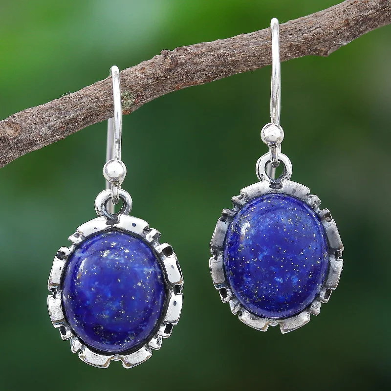 simple stud earrings for girls -Alluring in Blue Lapis Lazuli Sterling Silver Dangle Earrings