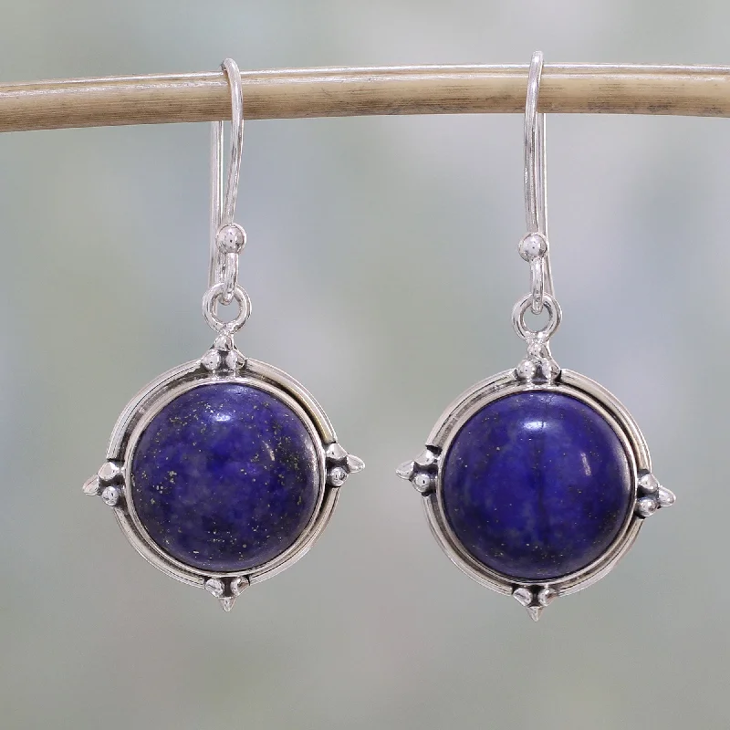 gold stud earrings for women -Alluring Speckles Lapis Lazuli and Sterling Silver Dangle Earrings from India