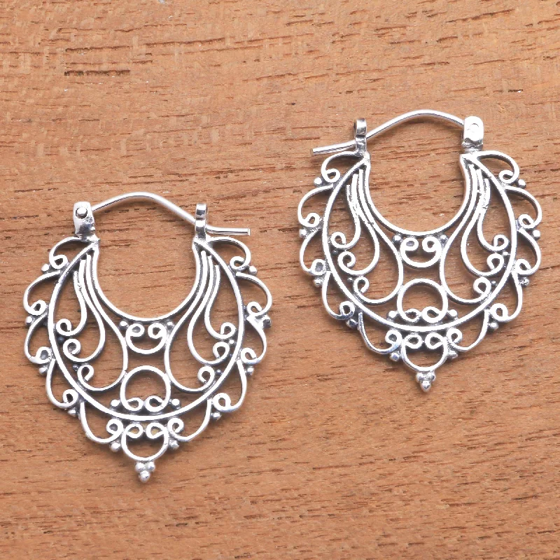 oval earrings for women -Always Charming Swirl Pattern Sterling Silver Hoop Earrings from Bali