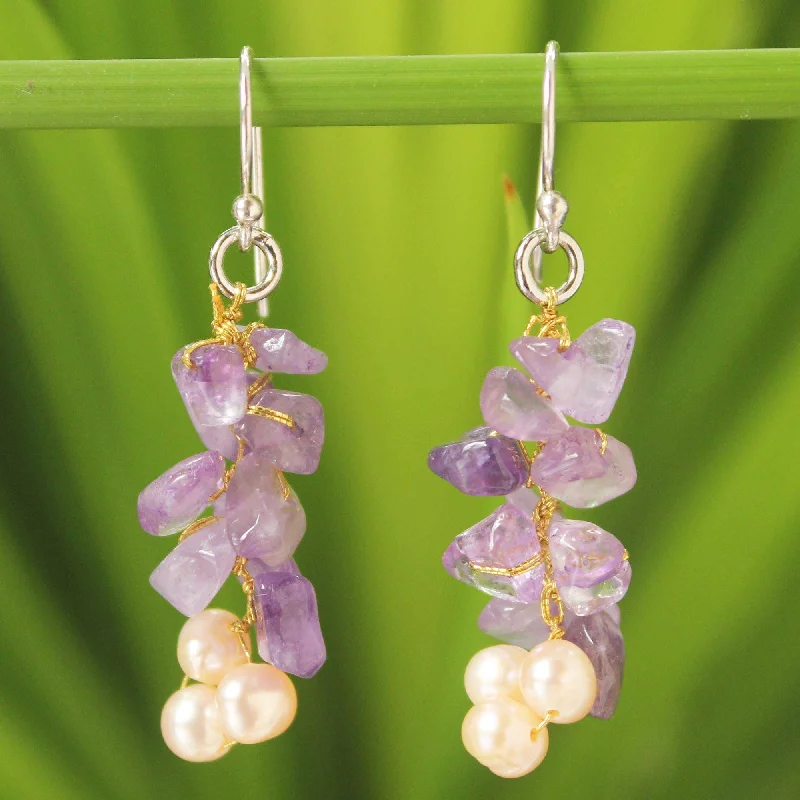 stud earrings with gemstones for women -Amethyst & Freshwater Pearl Earrings