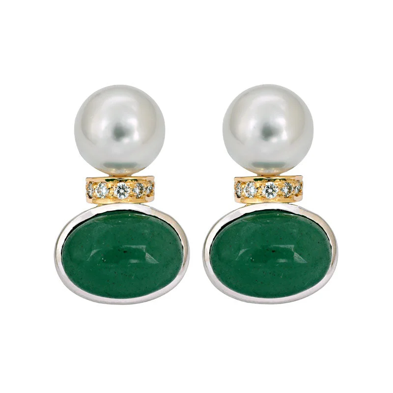 elegant pearl earrings for formal events -Earrings- Aventurine, South Sea Pearl and Diamond