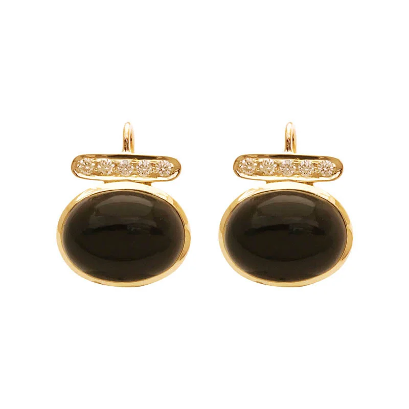 pearl drop earrings for brides -EARRINGS - BLACK ONYX AND DIAMOND IN 18K GOLD