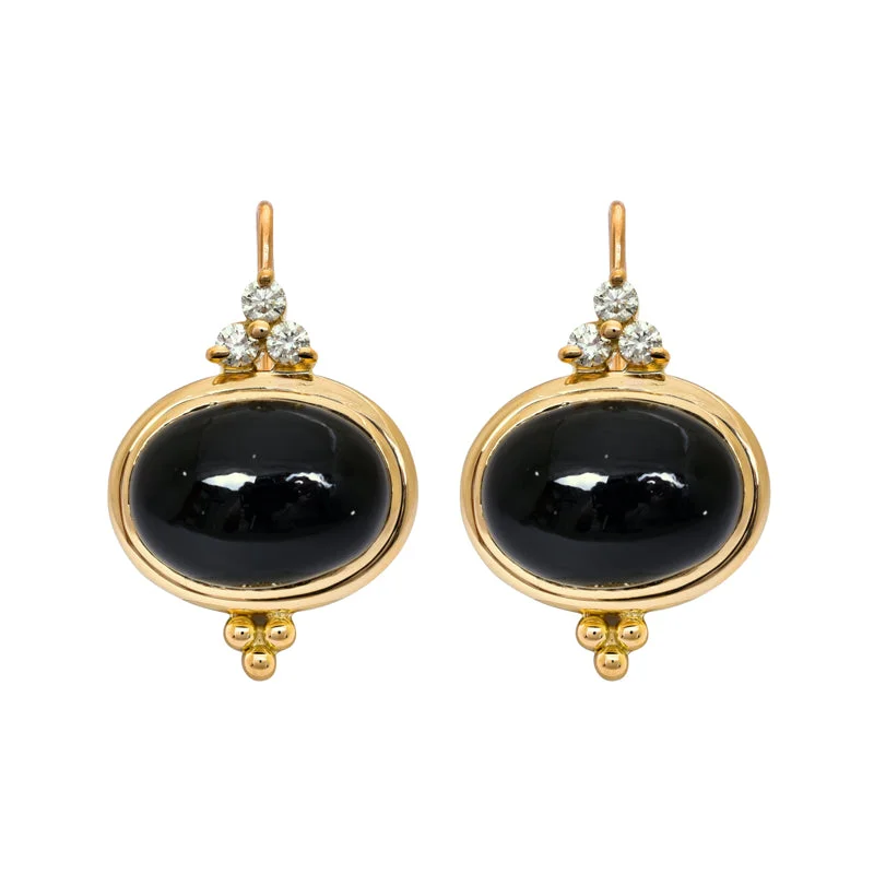 vintage-inspired earrings for brides -Earrings- Black Onyx and Diamond in 18K Gold