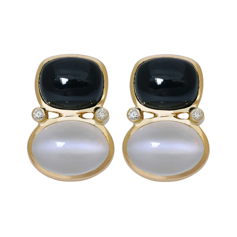 dainty earrings for women -Earrings- Black Onyx, Moonstone and Diamond