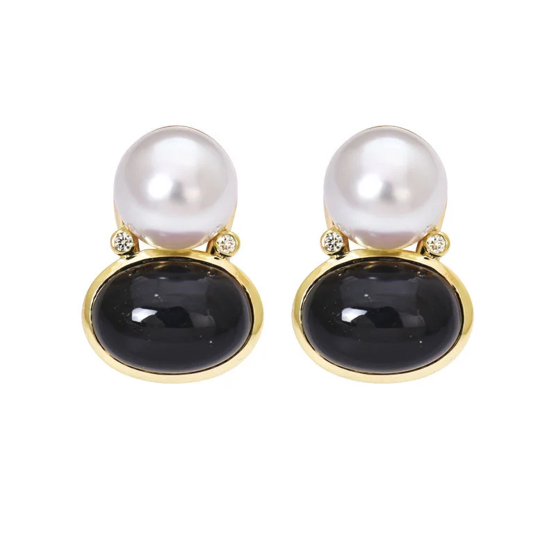 diamond earrings for anniversaries -Earrings- Black Onyx, South Sea Pearl and Diamond