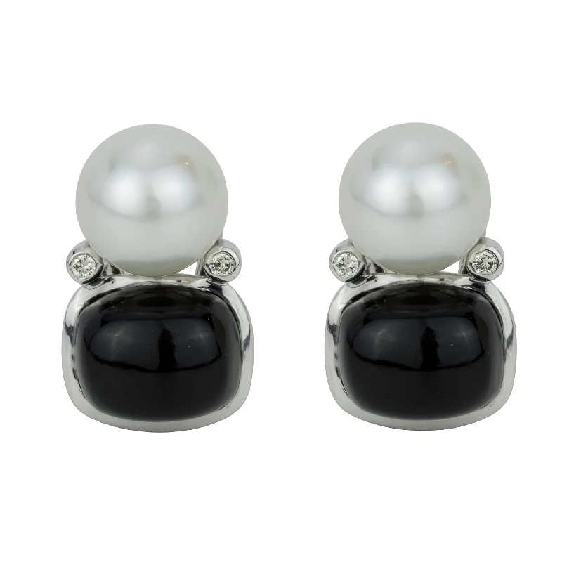 crystal drop earrings for evening wear -Earrings- Black Onyx, South Sea Pearl And Diamond