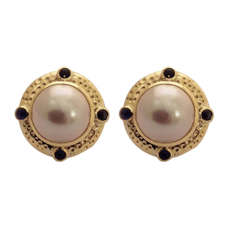 gold stud earrings for women -EARRINGS- BLUE SAPPHIRE AND PEARL IN 18K GOLD