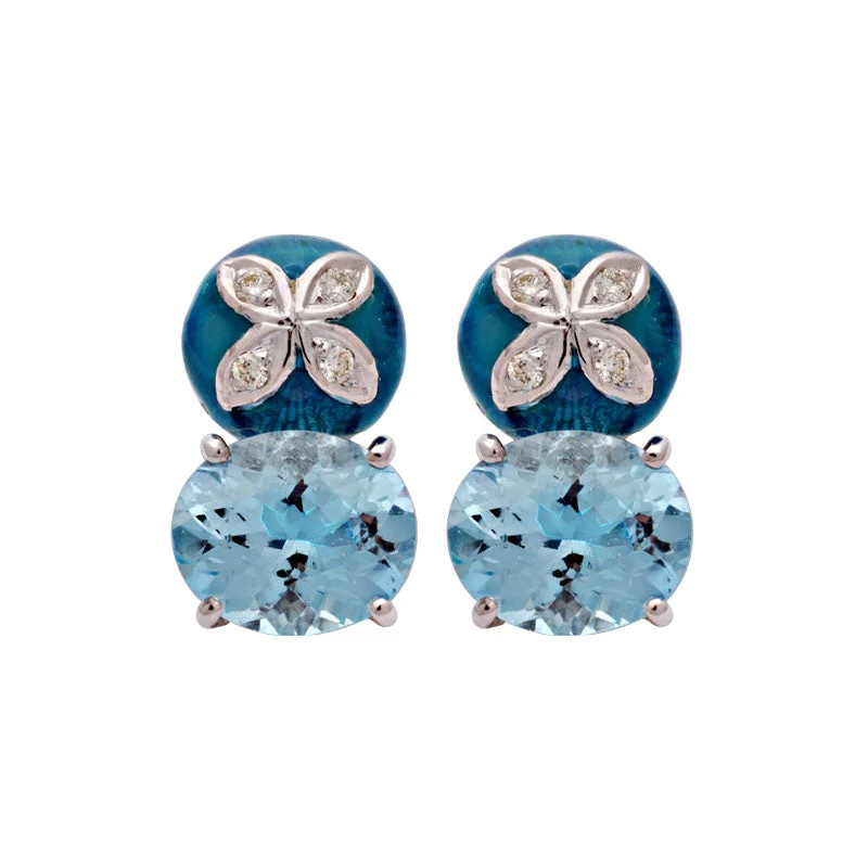 clip-on earrings for sensitive ears -Earrings-Blue Topaz and Diamond (Enamel)