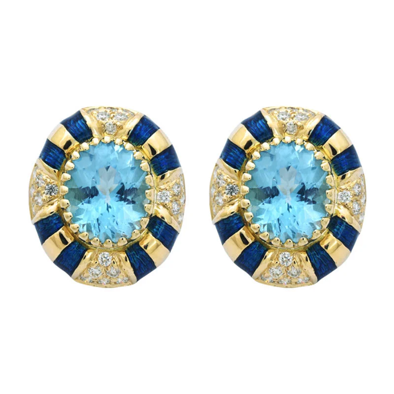 crystal stud earrings for bridesmaids -EARRINGS- BLUE TOPAZ AND DIAMOND (ENAMEL)