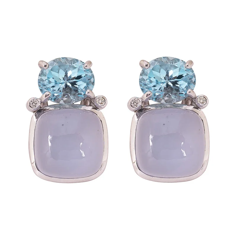 diamond earrings for anniversaries -Earrings- Blue Topaz, Chalcedony and Diamond