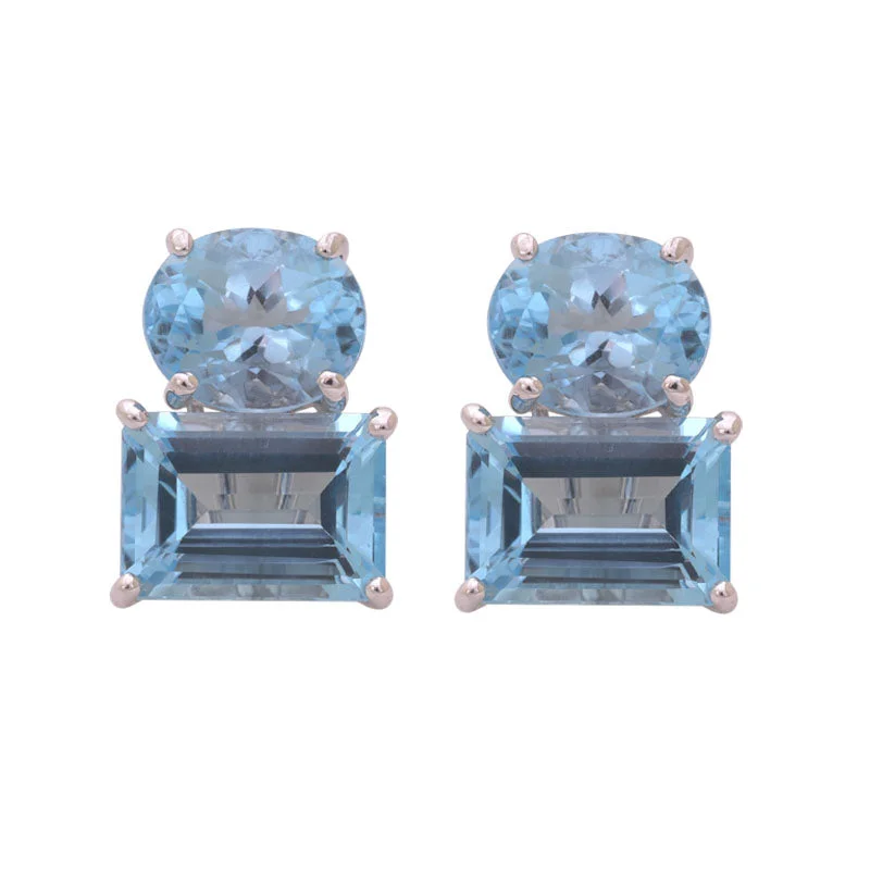 vintage stud earrings for women -EARRINGS- BLUE TOPAZ IN SILVER