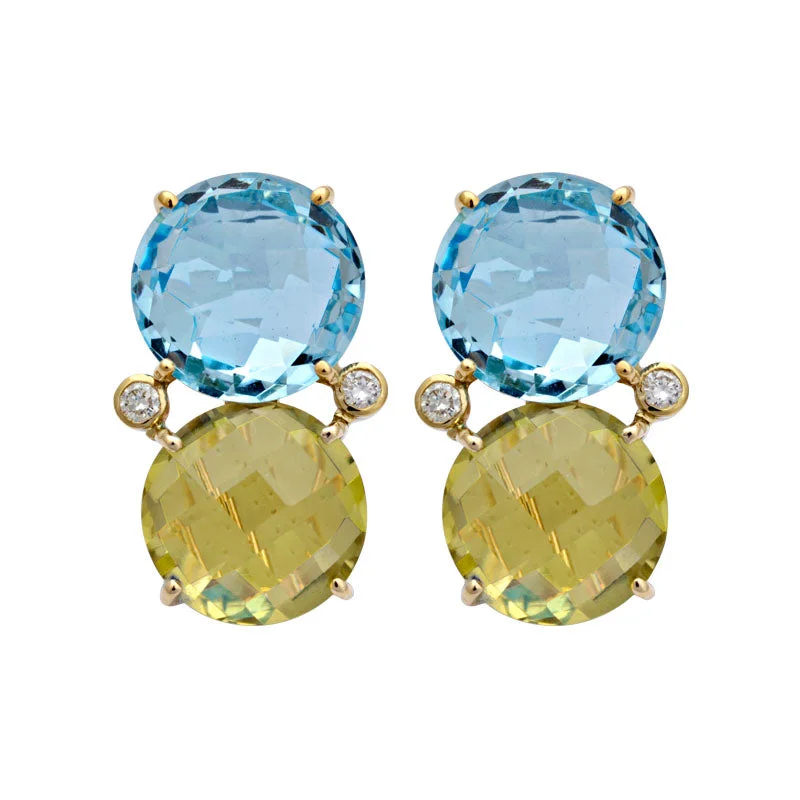 rose gold earrings for girls -Earrings-Blue Topaz, Lemon Quartz and Diamond