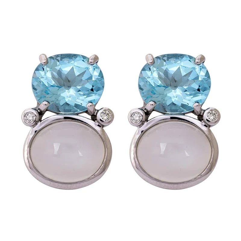 simple stud earrings for girls -Earrings- Blue Topaz, Moonstone and Diamond  (263GS)